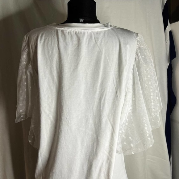 NWT Eloquii white stretch t-shirt with lace flutter sleeves, size 2x 18-… - Picture 6 of 16